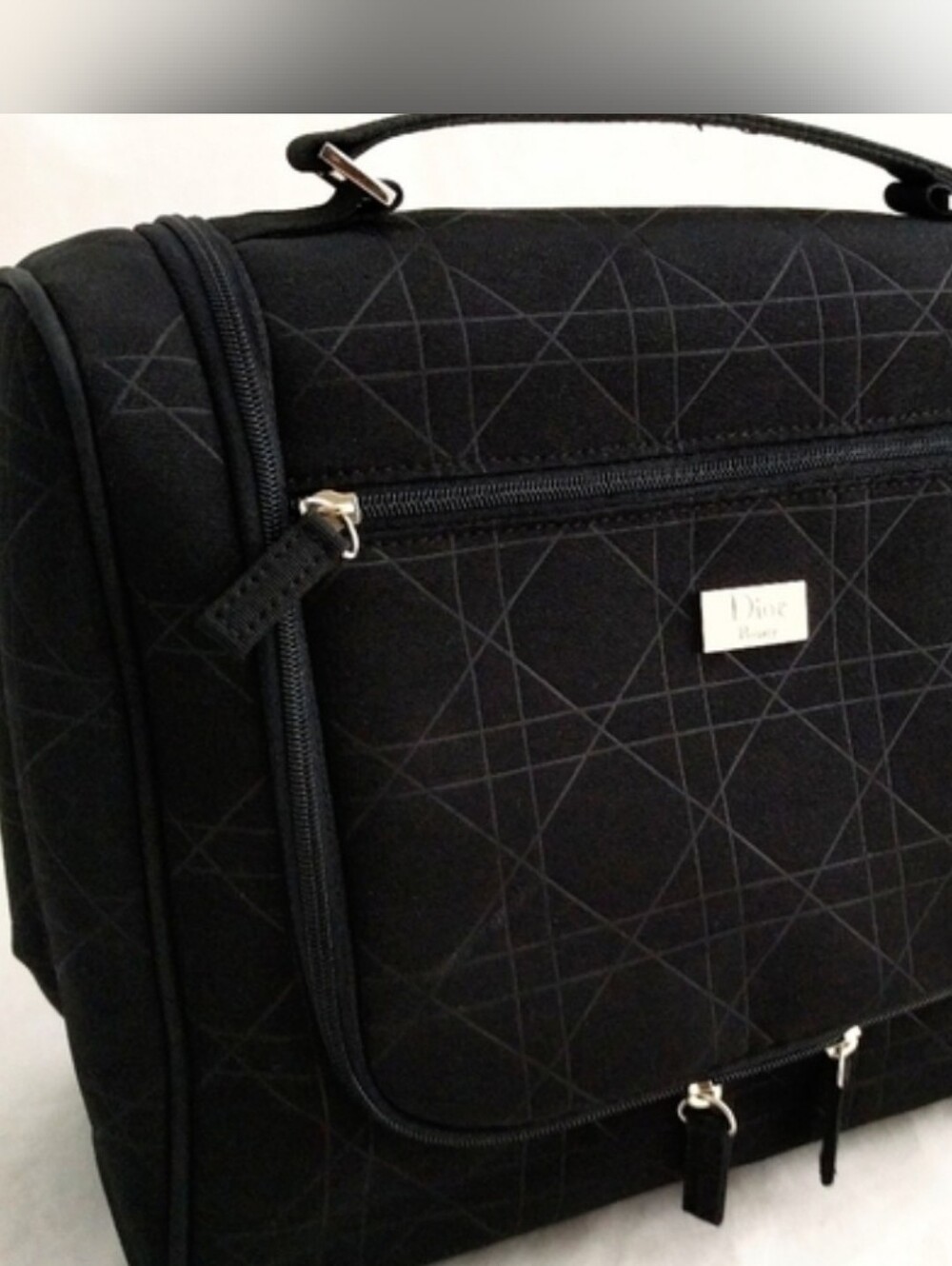 Dior Beauty Black Quilted Travel Vanity Makeup Bag with Mirror